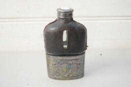 SMALL SILVER AND LEATHER MOUNTED HIP FLASK