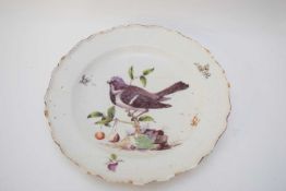 Rare Chelsea red anchor plate decorated with a house sparrow sitting on a branch with cherries