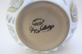 Denby vase with floral design, the base with factory mark and facsimile signature for Glynn