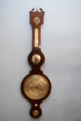 Large 19th century mahogany cased barometer fitted with damp/dry scale thermometer, central mirror