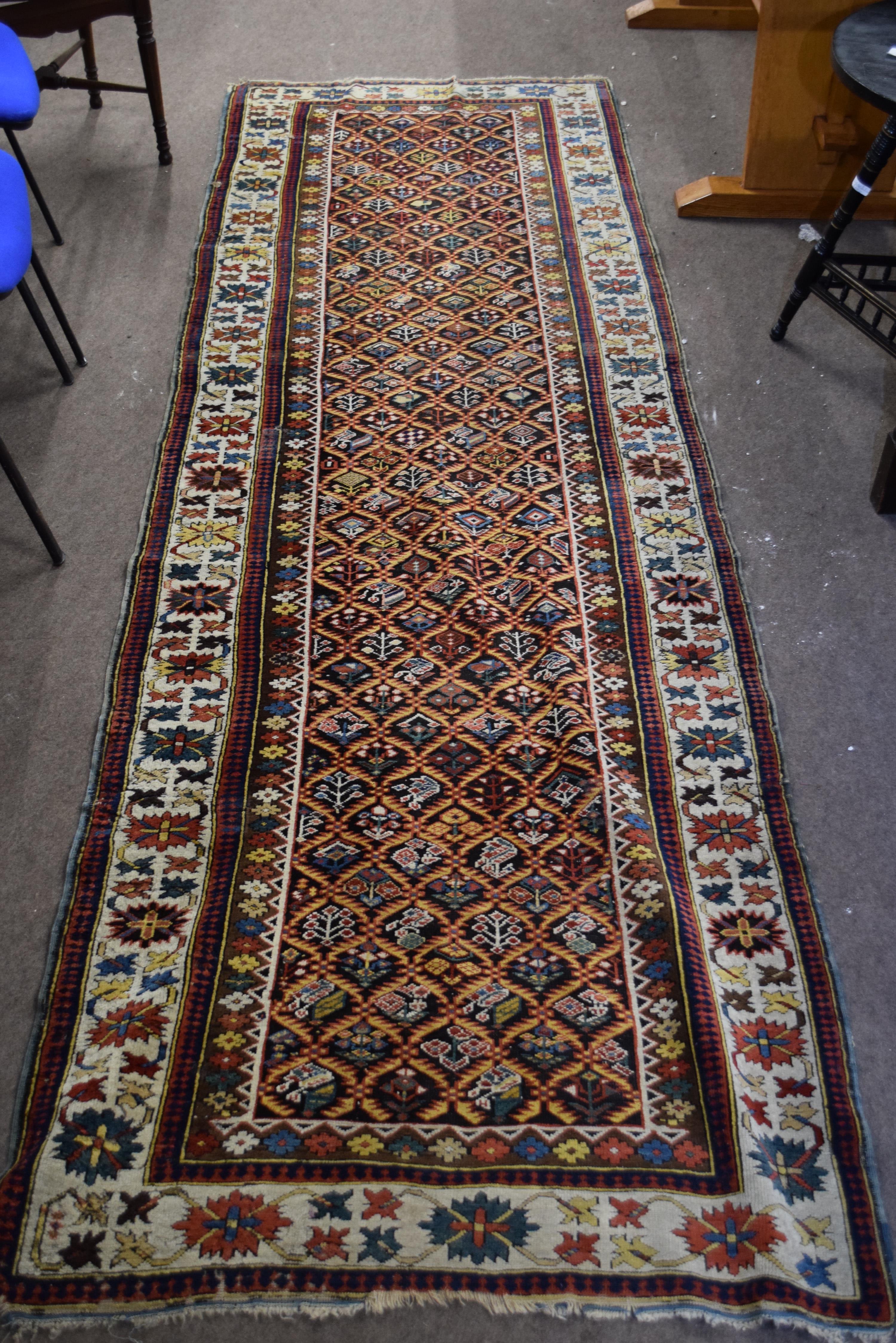 Antique Uzbek runner carpet decorated with large central panel, with stylised foliage detail - Image 4 of 6