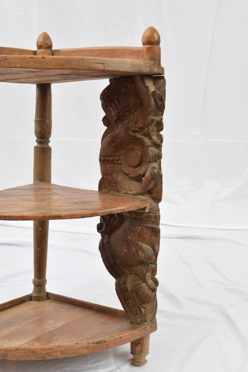 Indian hardwood corner whatnot with carved side supports, 82cm high - Image 3 of 4