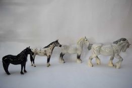 Group of four large Beswick horses including Shire horses and a fell pony (4)