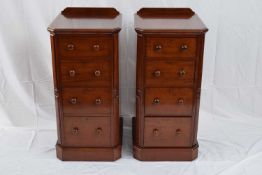 Pair of Victorian mahogany four drawer bedside cabinets, the drawers fitted with turned knob