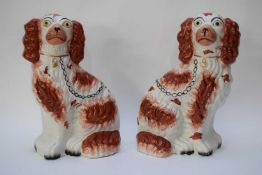 Pair of Staffordshire dogs with red sponged decoration