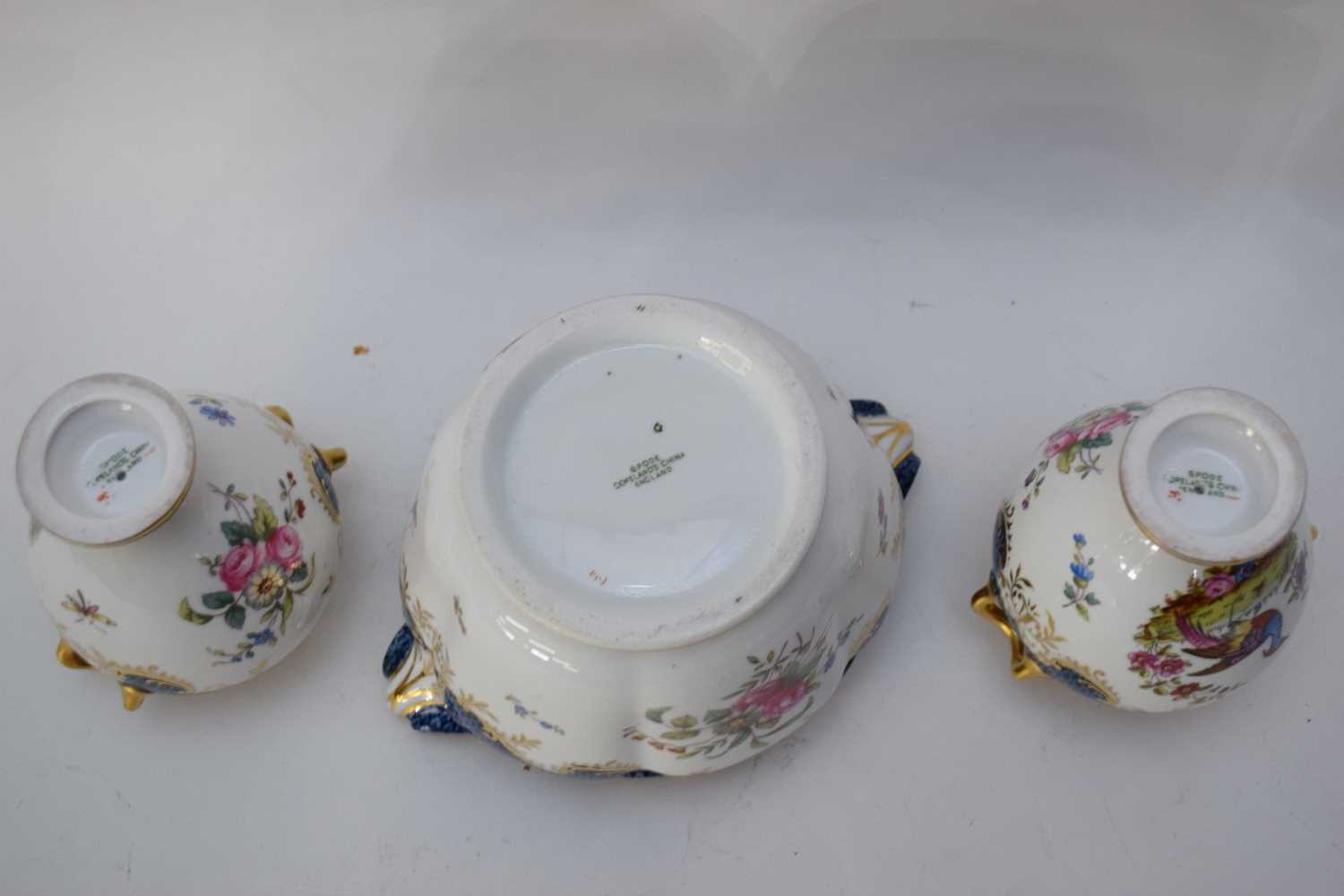 Pair of Spode Copeland vases with exotic birds together with a small matching jardiniere with floral - Image 2 of 6