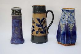 Group of three Lambeth Doulton items including two vases, one of octagonal shape with tube lined