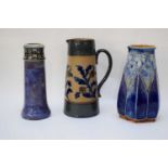 Group of three Lambeth Doulton items including two vases, one of octagonal shape with tube lined