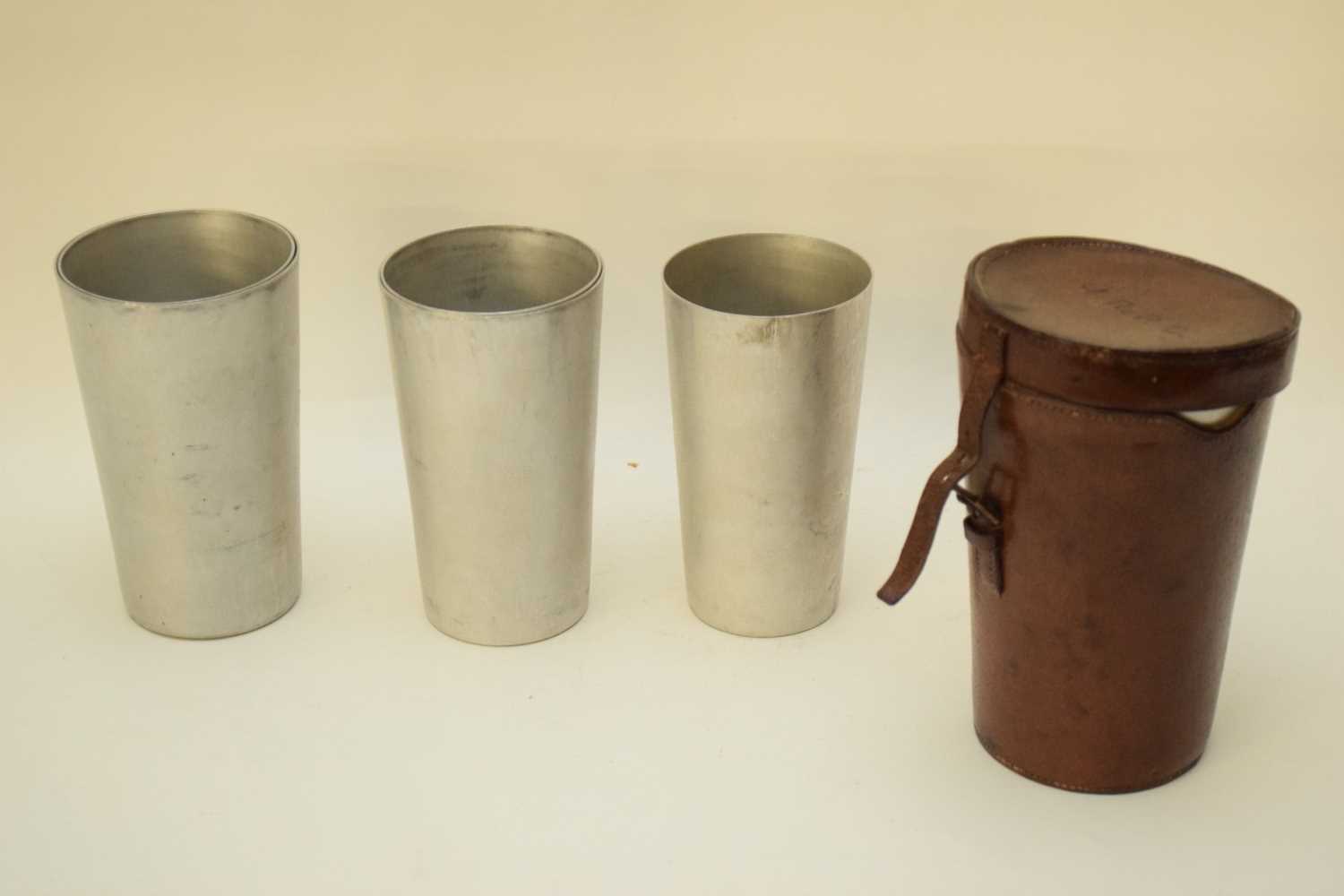 Leather box containing silver metal cups