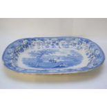 Large Staffordshire blue and white meat plate with the Eton College design, patter ref to base, 45cm