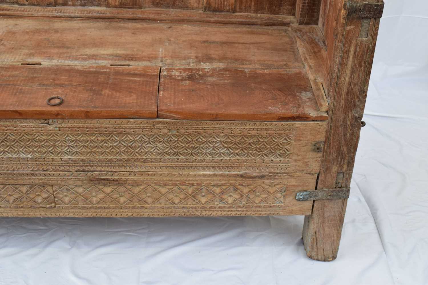 Indian hardwood settle with storage base and panelled sides, 145cm wide - Image 4 of 6