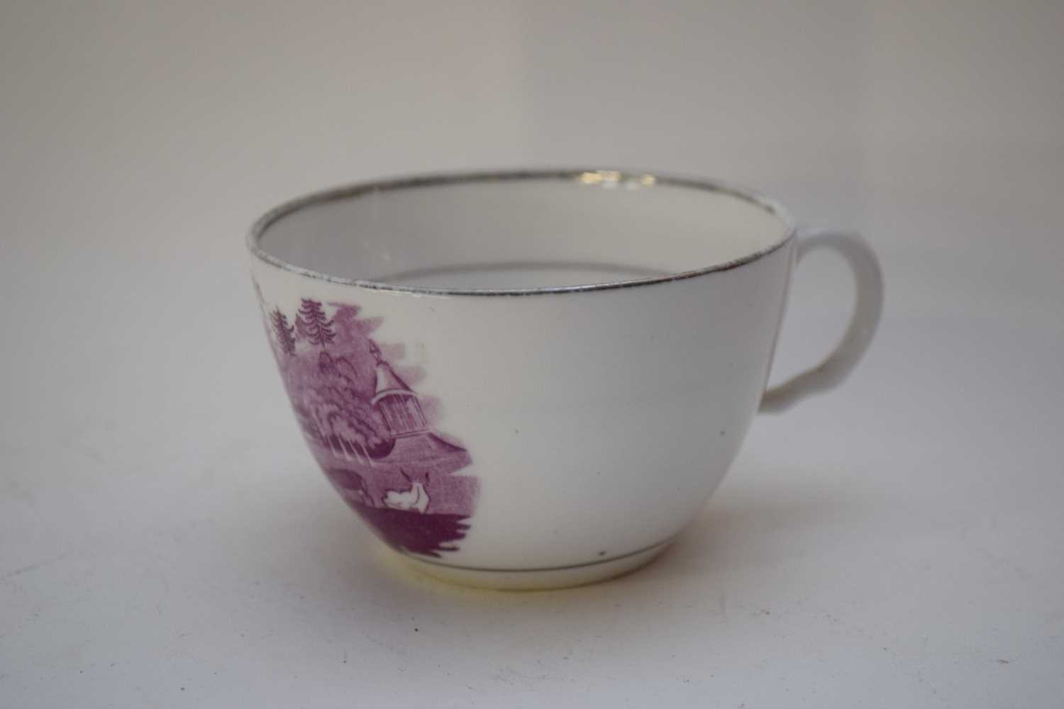 Lustre ware cup and saucer with a puce design together with three other black printed saucers with - Image 6 of 7