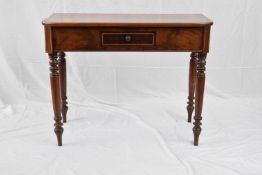 Victorian mahogany side table with single frieze drawer raised on turned legs, 99cm wide