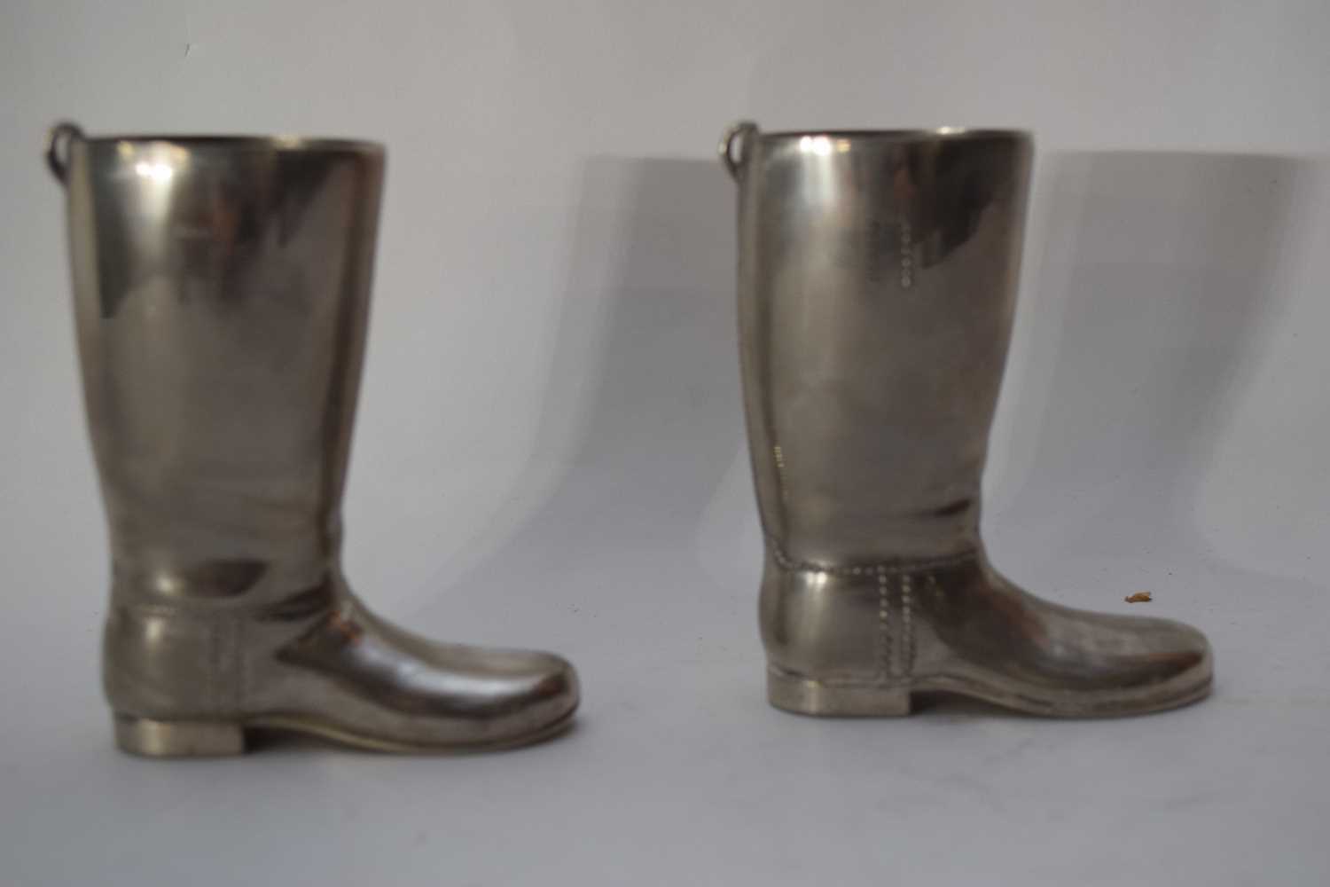 Pair of silver metal boots marked 'Silver plated' to base - Image 2 of 2