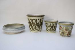 Group of Denby flowerpots and small Denby bowl, all with Glynn Colledge designs (4)