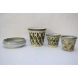 Group of Denby flowerpots and small Denby bowl, all with Glynn Colledge designs (4)