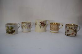 Group of five English porcelain coffee cans including a Derby example, a Newhall example with a