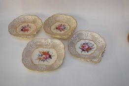 19th century English porcelain part dessert service comprising three shell shaped dishes, further