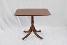 19th century mahogany centre table with rectangular top, turned column with quatre base, 84cm wide