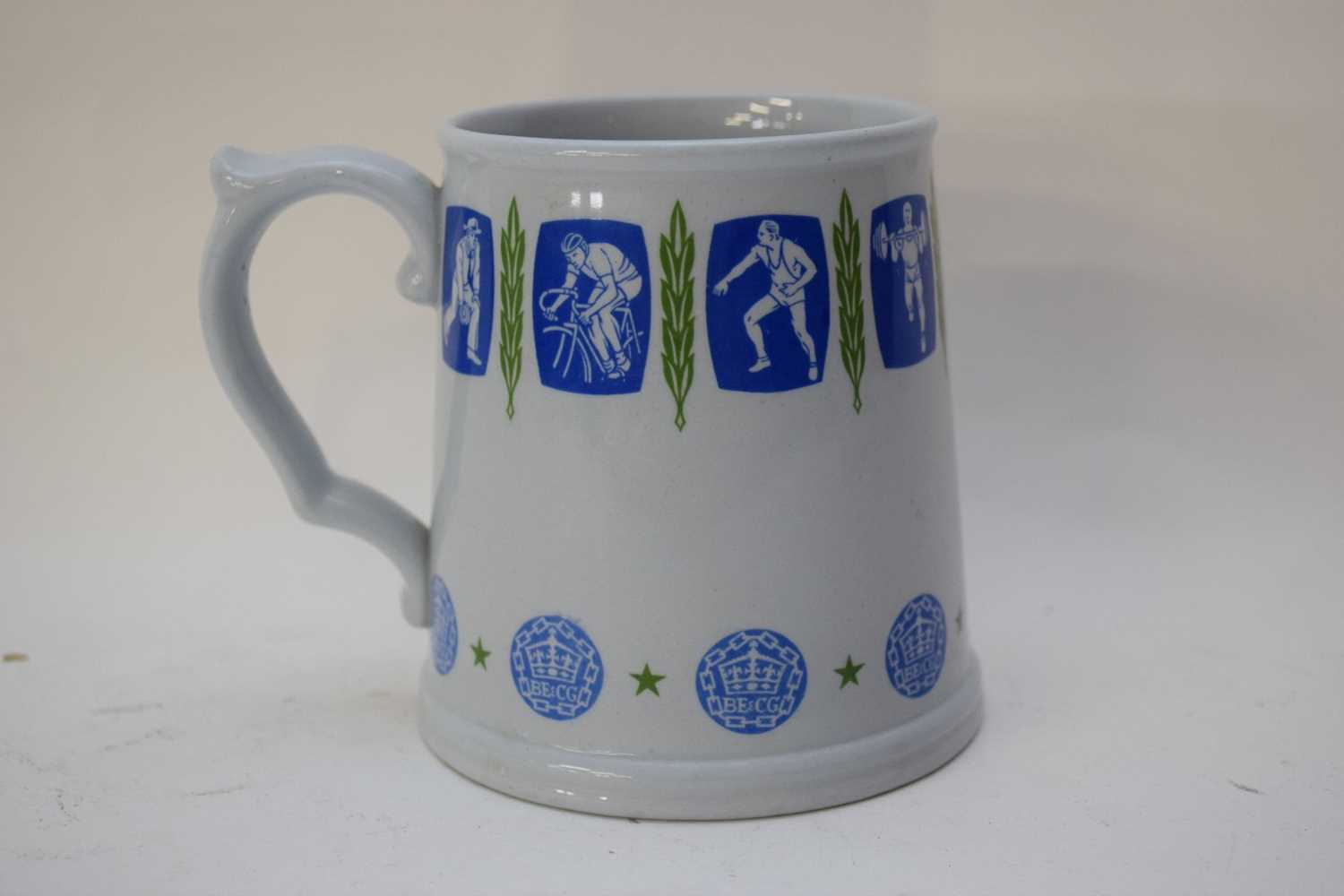 Copeland Spode mug, the light blue ground with various figures in athletic pursuits, the base marked - Image 4 of 6