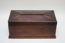 Large 19th century mahogany sarcophagus formed tea caddy, hinged top opening to a sub-divided