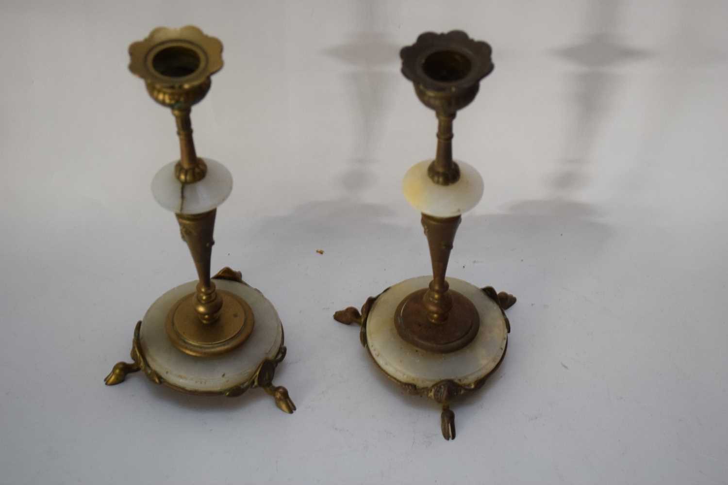 Pair of brass candlesticks with onyx mounts - Image 2 of 2