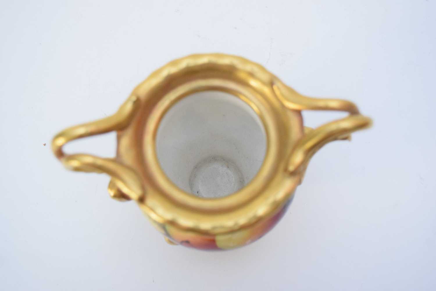 Coalport vase with gilt handles painted with fruit, signed by N Lear - Image 6 of 6