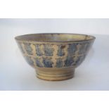 Ming Dynasty bowl decorated in underglaze blue with auspicious emblems, 26cm diam (repairs to rim)