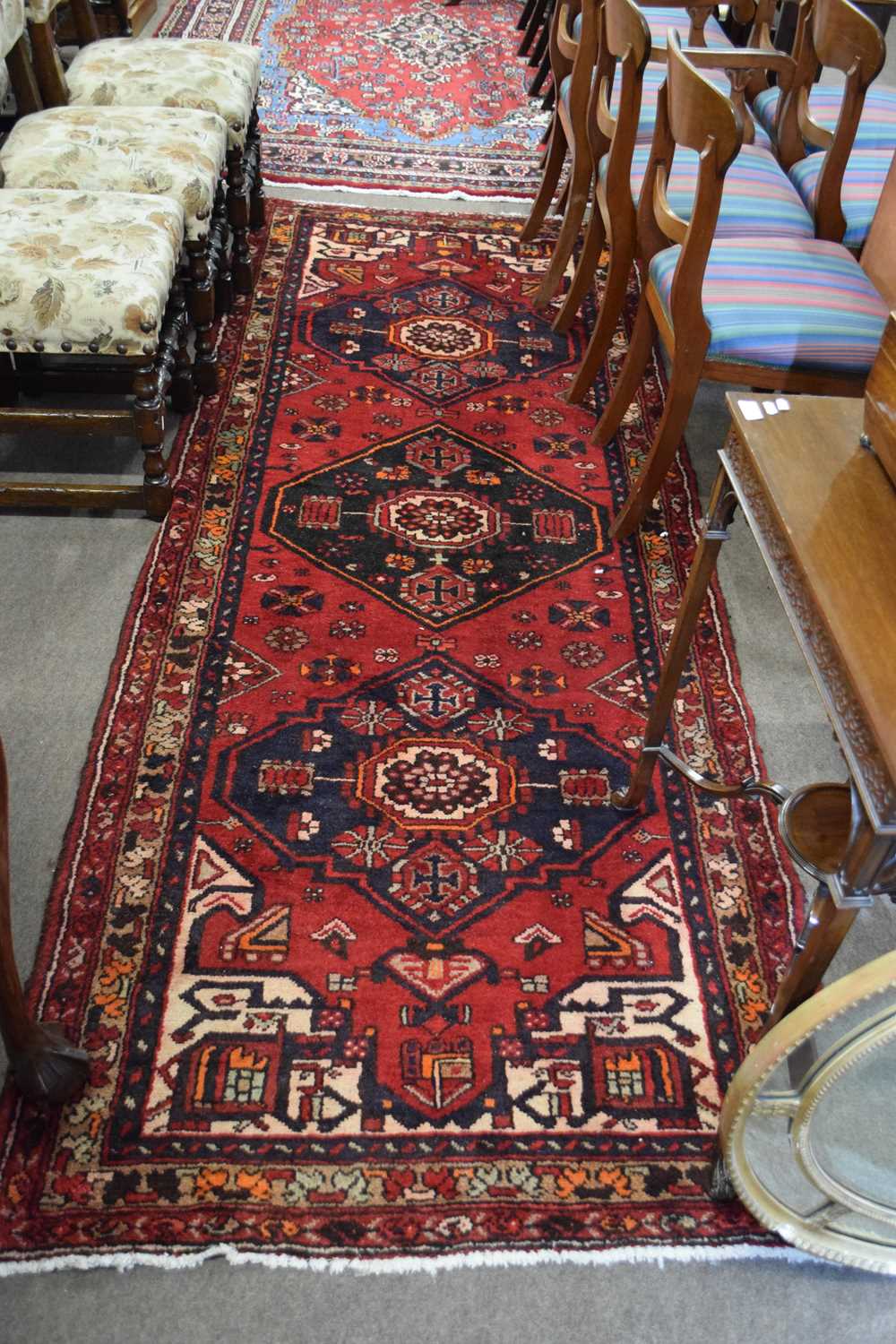 Rich red ground full pile Persian Hamadan Runner 286cm x 110cm approximately - Image 2 of 6