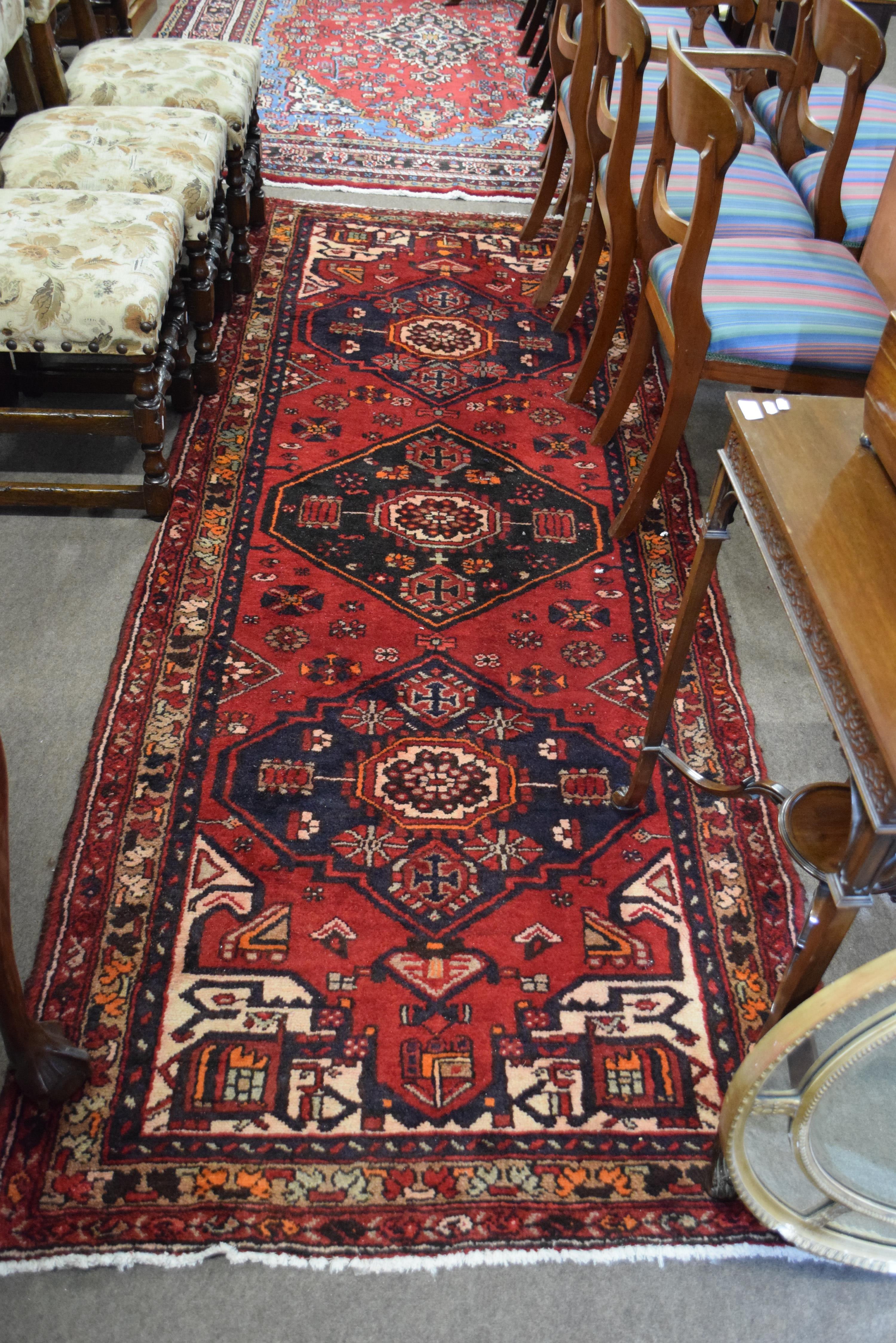 Rich red ground full pile Persian Hamadan Runner 286cm x 110cm approximately