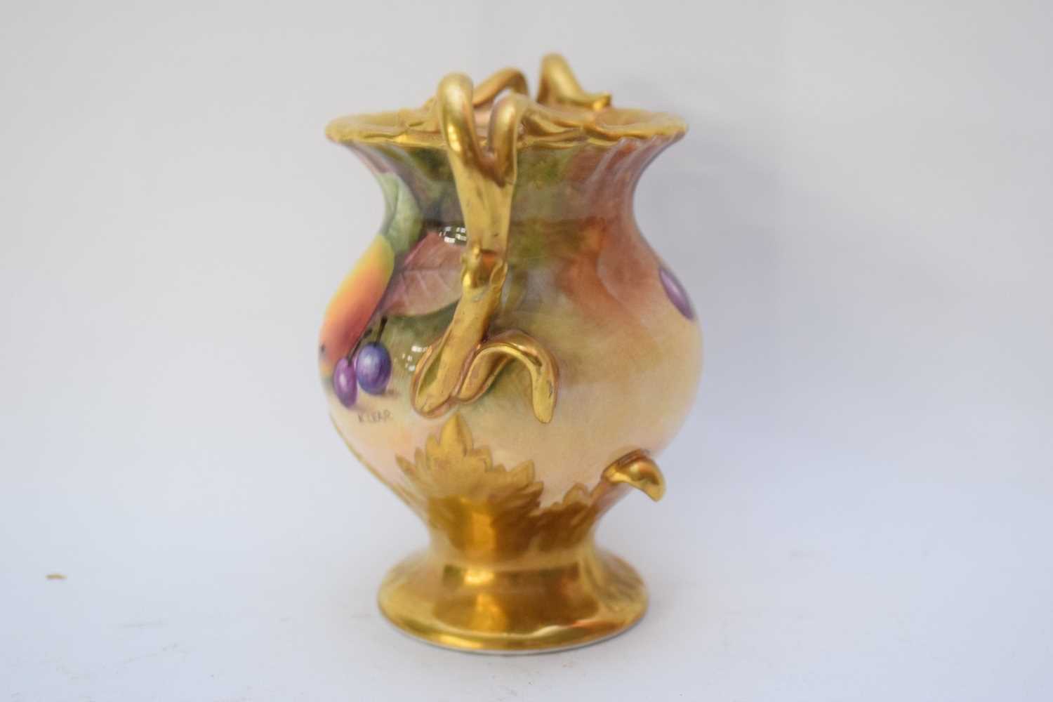 Coalport vase with gilt handles painted with fruit, signed by N Lear - Image 3 of 6