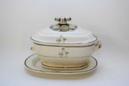 Late 18th century Rogers pearlware small tureen, cover and stand, all three pieces decorated with an