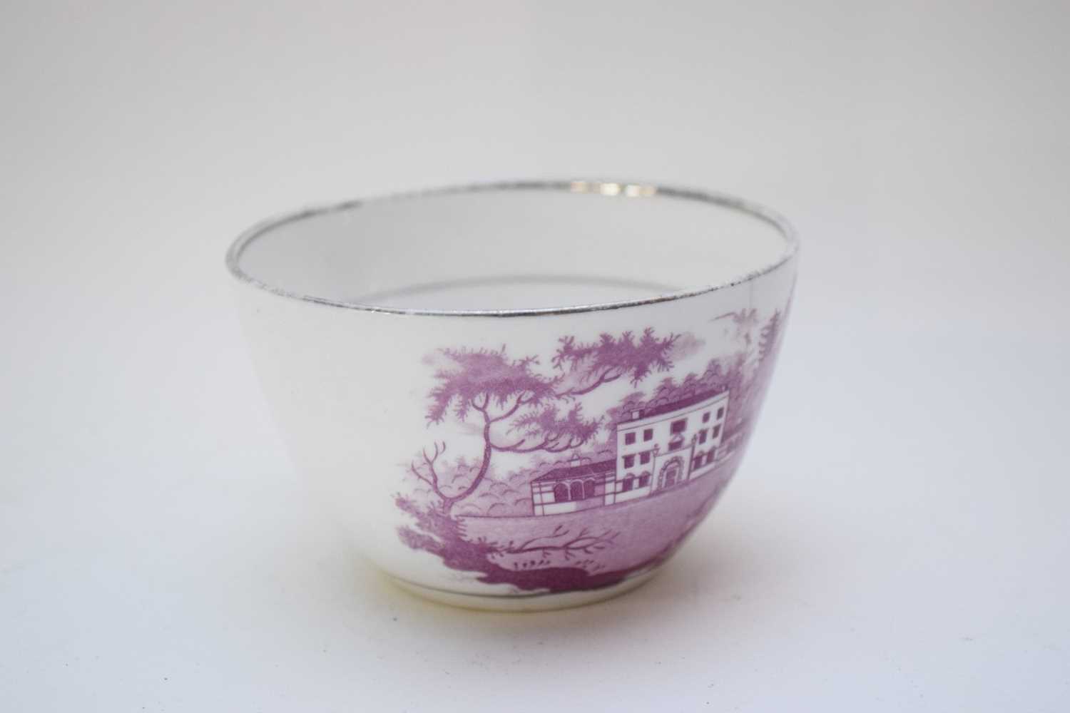 Lustre ware cup and saucer with a puce design together with three other black printed saucers with - Image 5 of 7