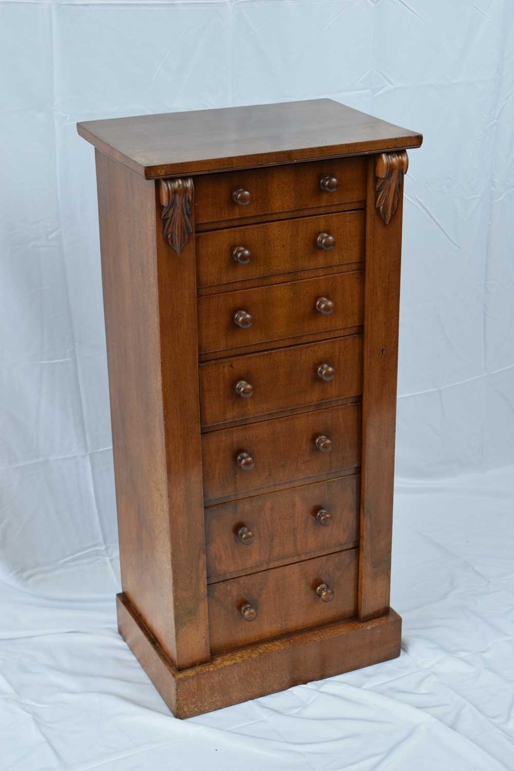 Victorian walnut veneered Wellington chest, the rectangular top over a body with seven drawers - Image 5 of 7