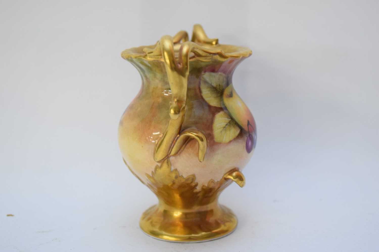 Coalport vase with gilt handles painted with fruit, signed by N Lear - Image 5 of 6