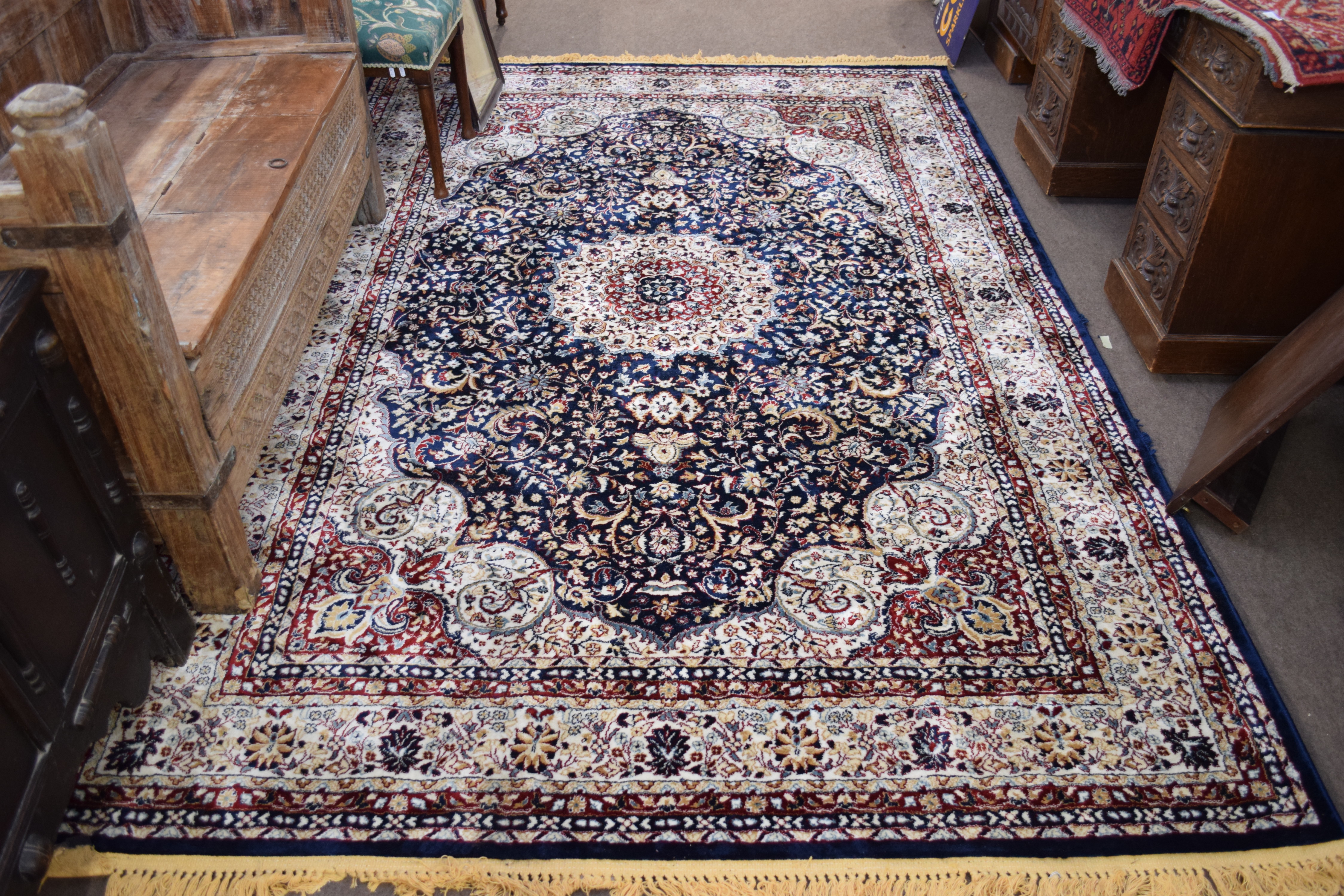 Rich blue ground full pile Turkish Carpet, with floral medallion design 320cm x 200cm approximately - Image 5 of 6