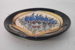 Boxed Moorcroft pin dish with a modern cornflower design