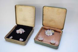 Two boxed sets of Royal Crown Derby porcelain flowers