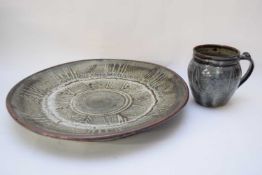 Large Studio pottery dish and small Studio pottery jug (2)