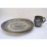 Large Studio pottery dish and small Studio pottery jug (2)