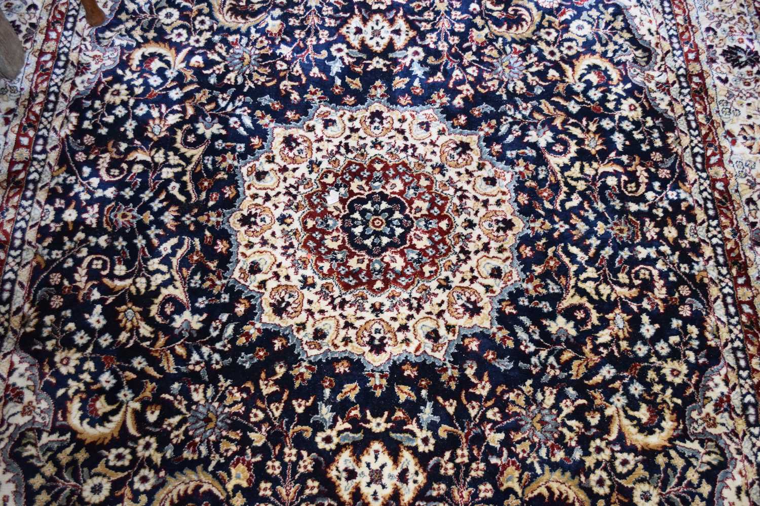 Rich blue ground full pile Turkish Carpet, with floral medallion design 320cm x 200cm approximately - Image 3 of 6