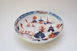 Lowestoft porcelain saucer with the dolls house pattern, 12cm diam