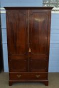 19th century mahogany wardrobe with moulded cornice over two panelled doors and single drawer