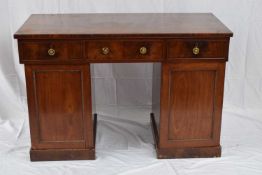 19th century mahogany twin pedestal desk or dressing table, the top with three frieze drawers with
