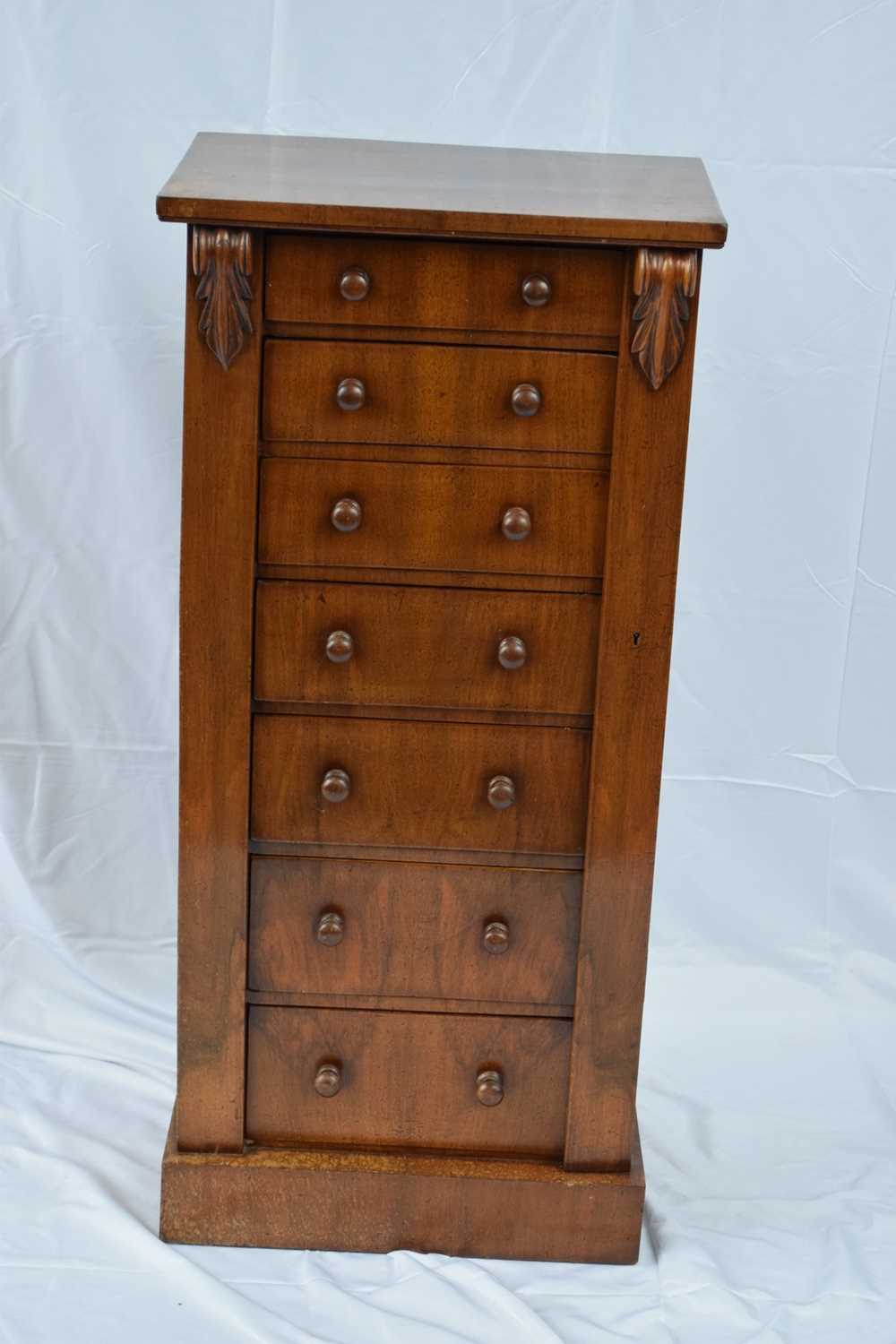 Victorian walnut veneered Wellington chest, the rectangular top over a body with seven drawers - Image 3 of 7