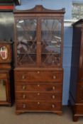 Georgian mahogany secretaire cabinet, top section with a shaped cornice over astragal glazed doors