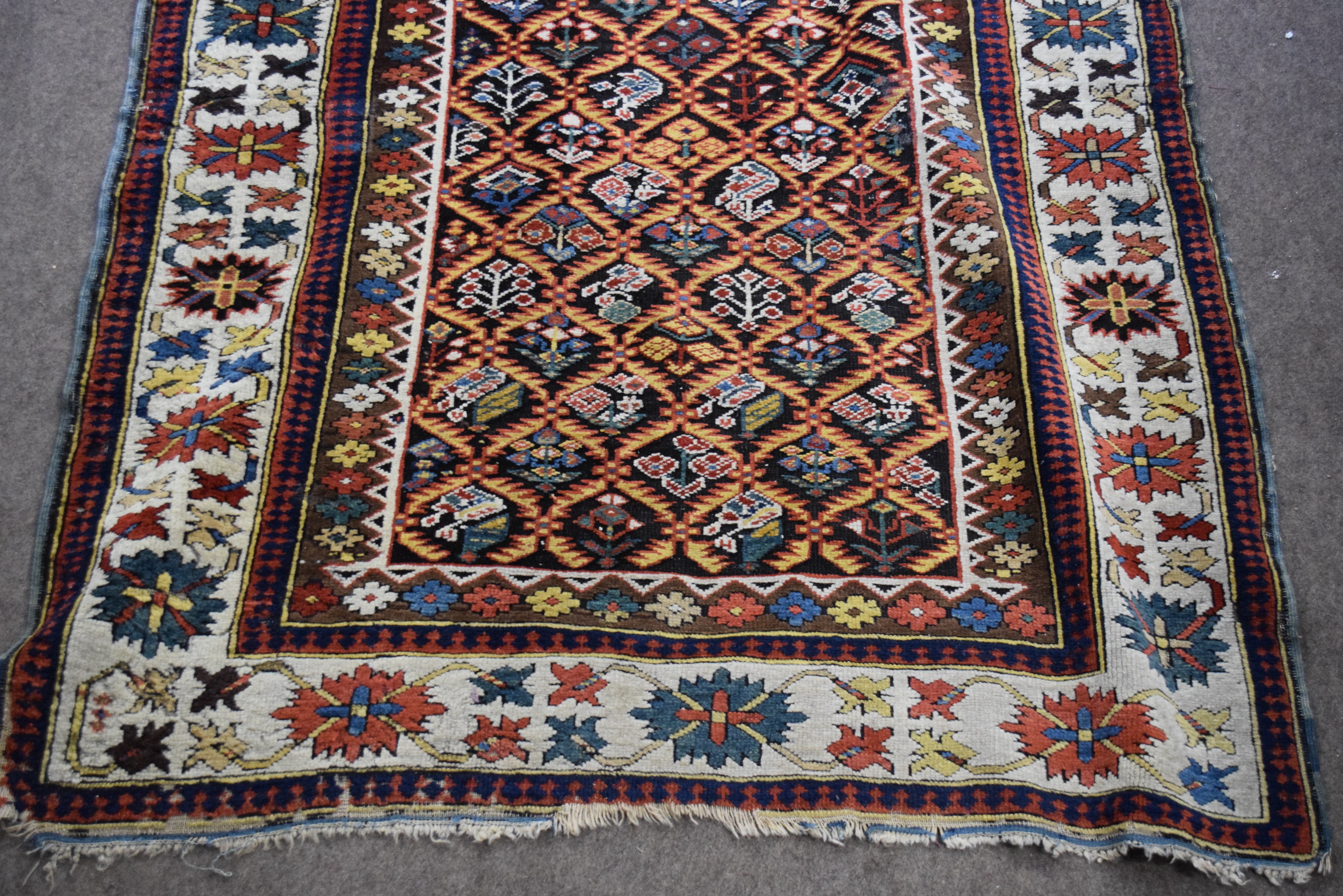 Antique Uzbek runner carpet decorated with large central panel, with stylised foliage detail - Image 5 of 6