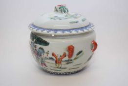 Chinese porcelain polychrome decorated jar and cover, probably late 19th century, decorated with