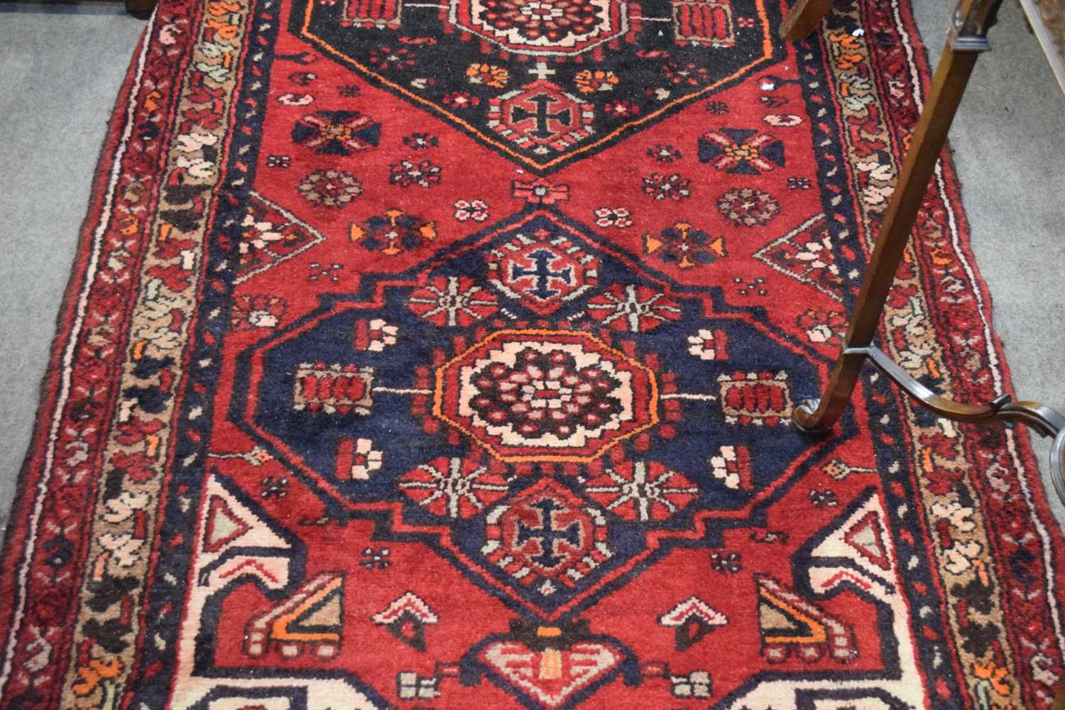 Rich red ground full pile Persian Hamadan Runner 286cm x 110cm approximately - Image 3 of 6