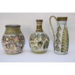 Group of Denby wares comprising a ewer, bottle shaped vase and further vase (3)